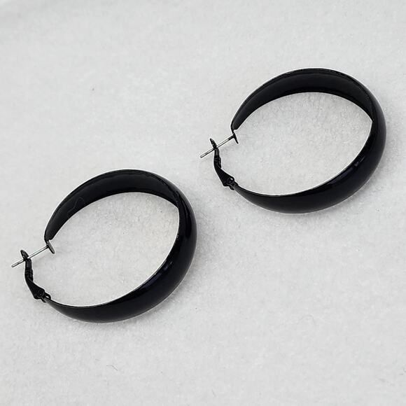 Black Hoop Earrings - Picture 2 of 3